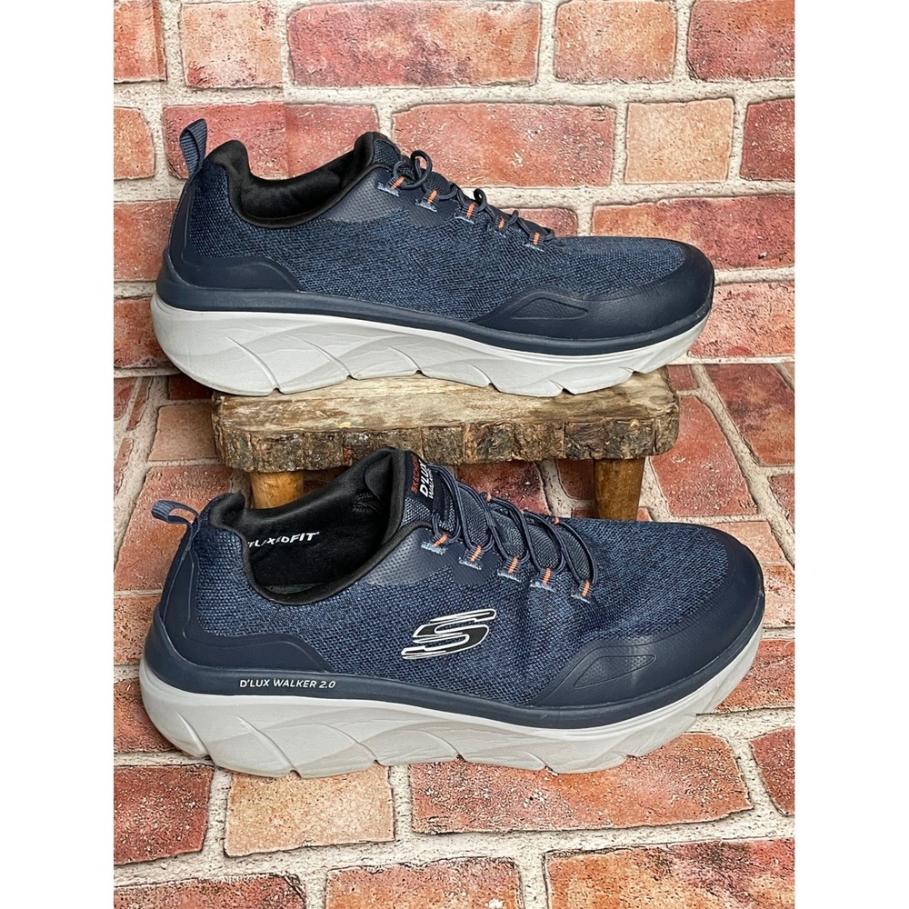 Skechers Mens D'Lux Walker 2.0 Navy Orange Walking Shoes 232719WW Size 12